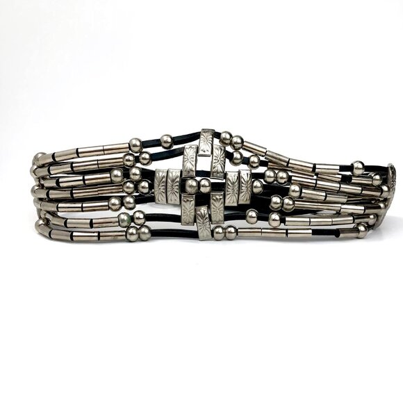Vtg 1980s Wide Strappy Concho Silver Tone Belt Adjustable Boho Wstrn Retro Glam - Picture 1 of 16